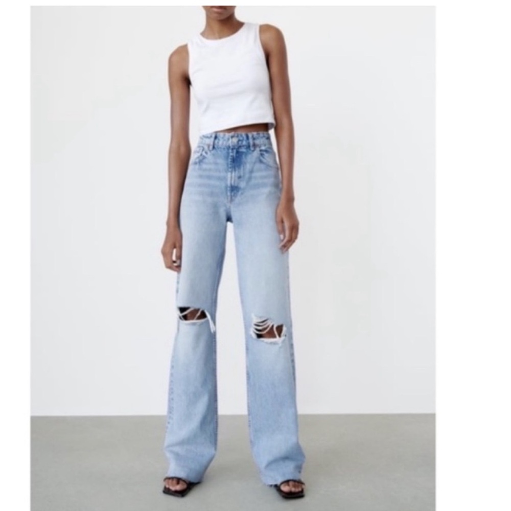 Zara Blue Flare Wide Leg Jeans